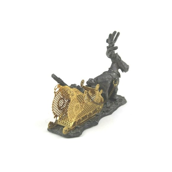 Pewter Ore Christmas Reindeer Pulling Sleigh With Puppy & Holiday Presents - Picture 3 of 7